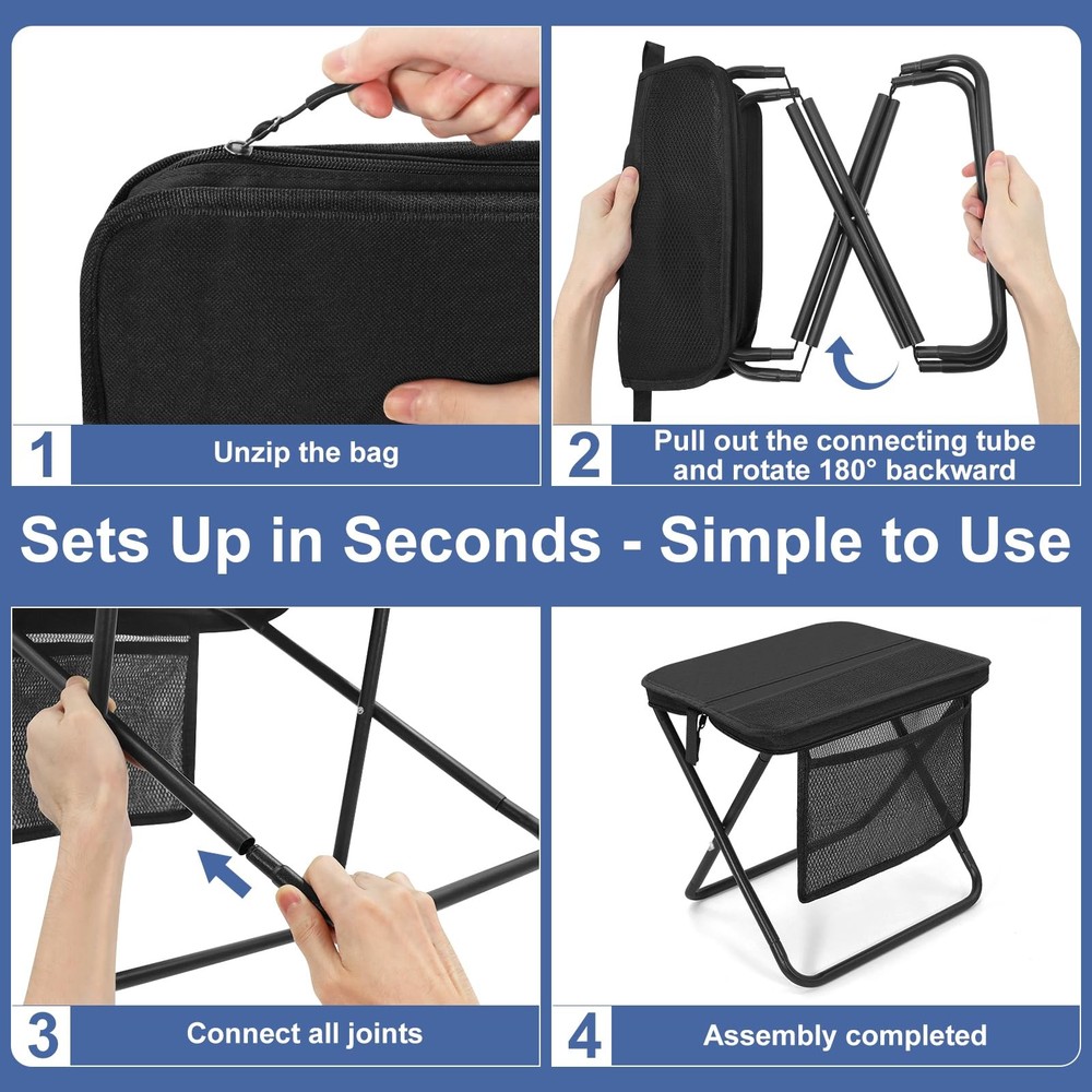 Portable Folding Camp Stool with Side Pocket, Lightweight Foldable Camping St...