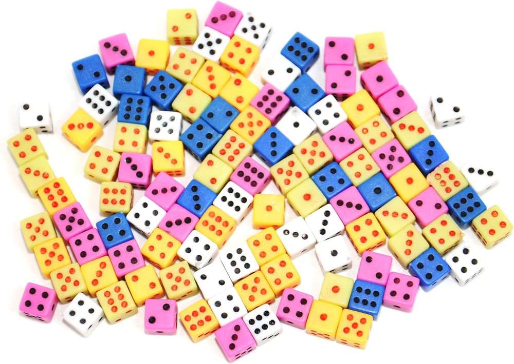 Mini Dice Set 100Pc 5mm Assorted Tiny D6 Game Dice For Math Crafts Party