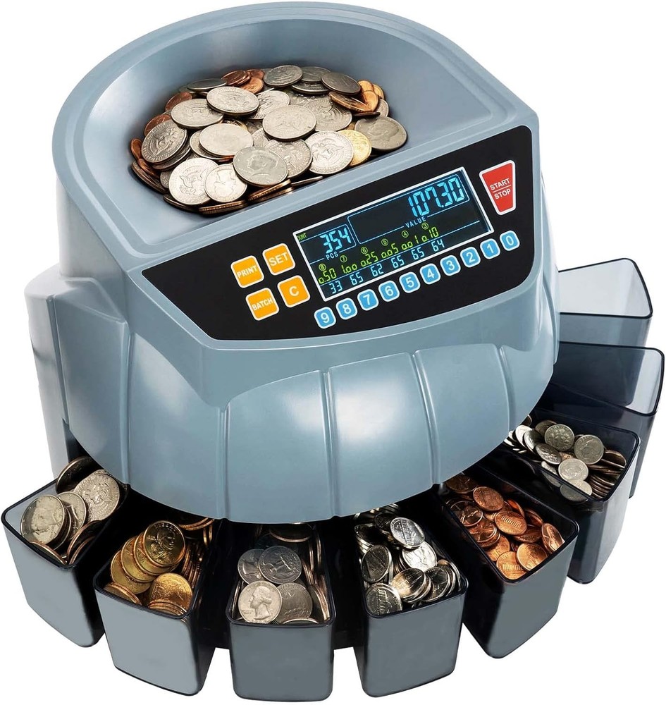 MUNBYN Coin Counter 6 Bin 250 Coins Per Min Machine