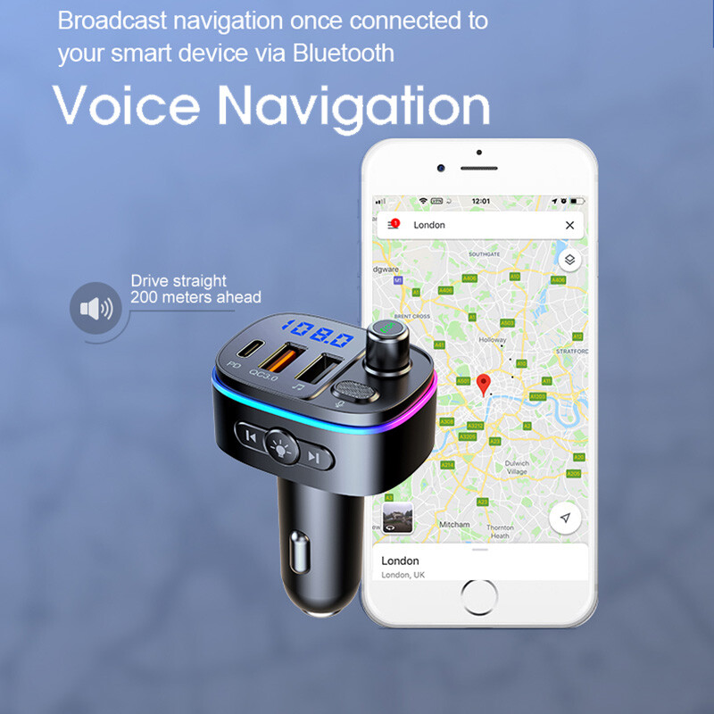 Bluetooth FM Transmitter Wireless Handsfree Car Kit MP3 Adapter QC3.0 PD Charger