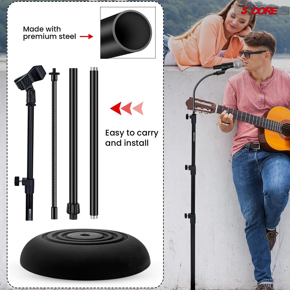 5Core Mic Stand Floor Adjustable Round Base Universal Metal Microphone Stands