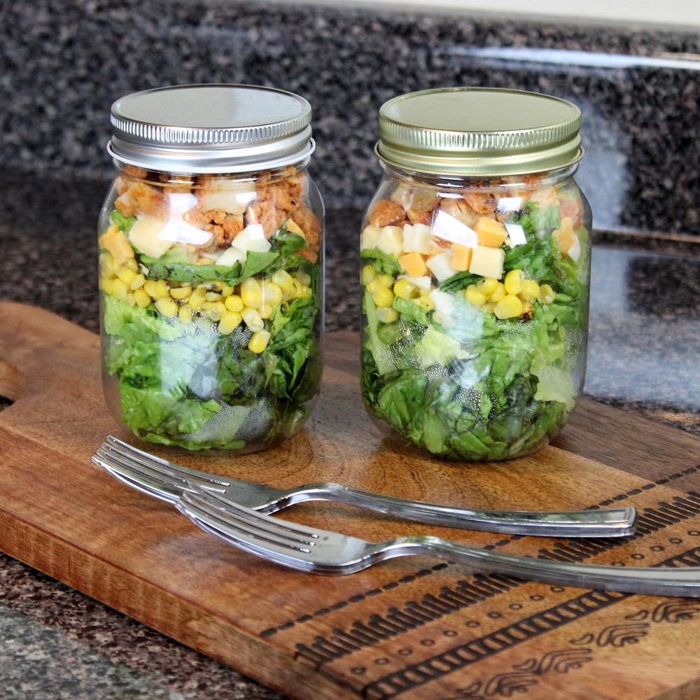 Cornucopia Brands 16-Ounce Clear Plastic Mason Jars (8-Pack, Silver Metal Lid...