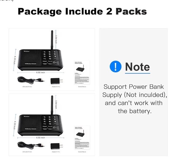 Wuloo WL666 Wireless Intercoms System - Black