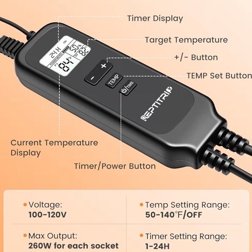 REPTITRIP 2 in 1 Dimming Thermostat Controller PT02T for Reptile Heating