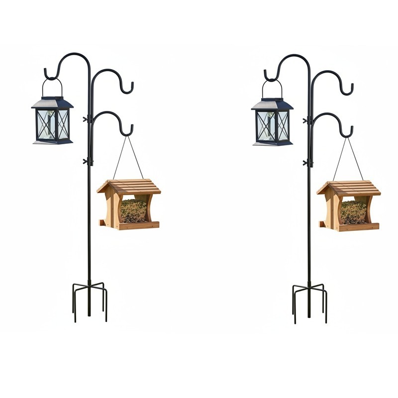 2 Pcs Adjustable Double Shepherds Hook for Outdoor 47 inch Bird Feeder Pole