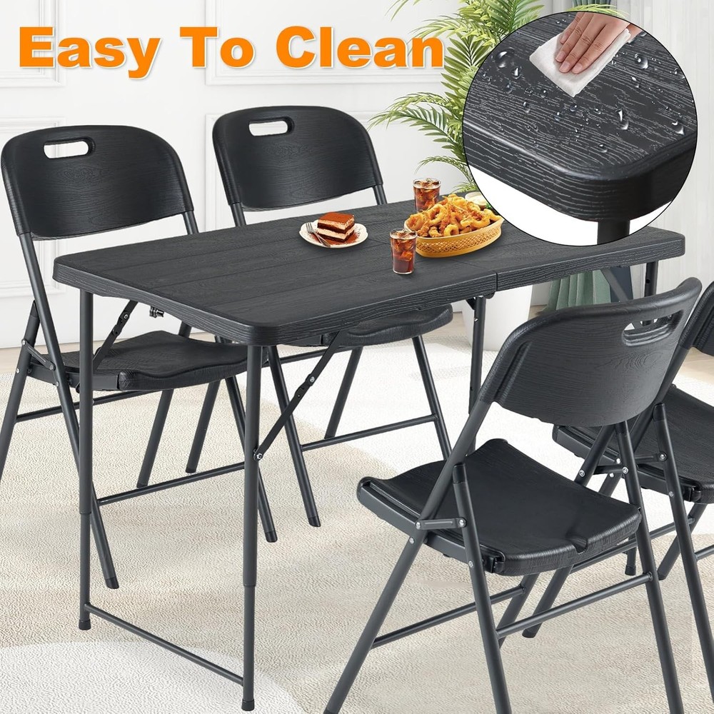 4ft Folding Table, Portable Fold-in-Half Adjustable Height Utility Table for Ind