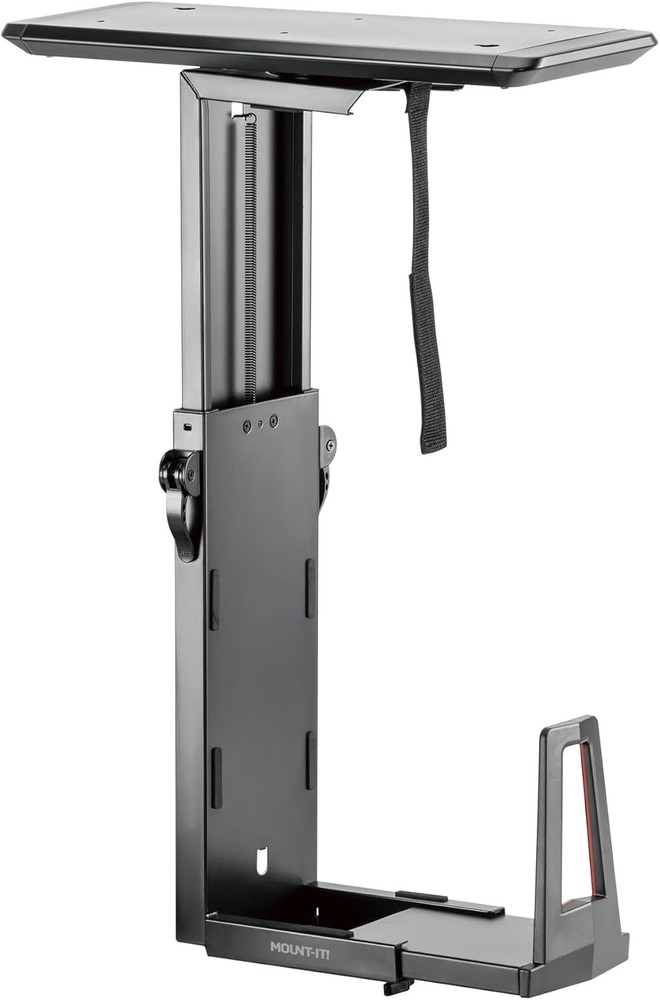Mount-It! CPU Under Desk Mount Bracket Rack, Adjustable Computer Tower Black
