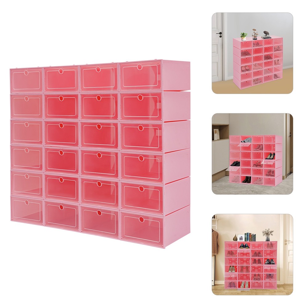 24 Pack Shoe Storage Boxes With Clear Flip Lid, Stackable Shoe Storage Organizer