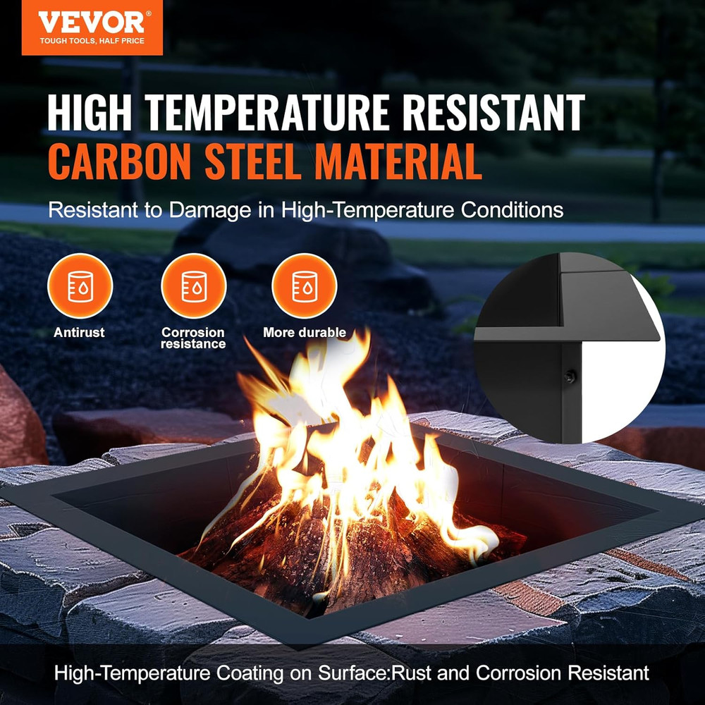 Heavy Duty 42" Square Fire Pit Ring Insert for Camping & Bonfires