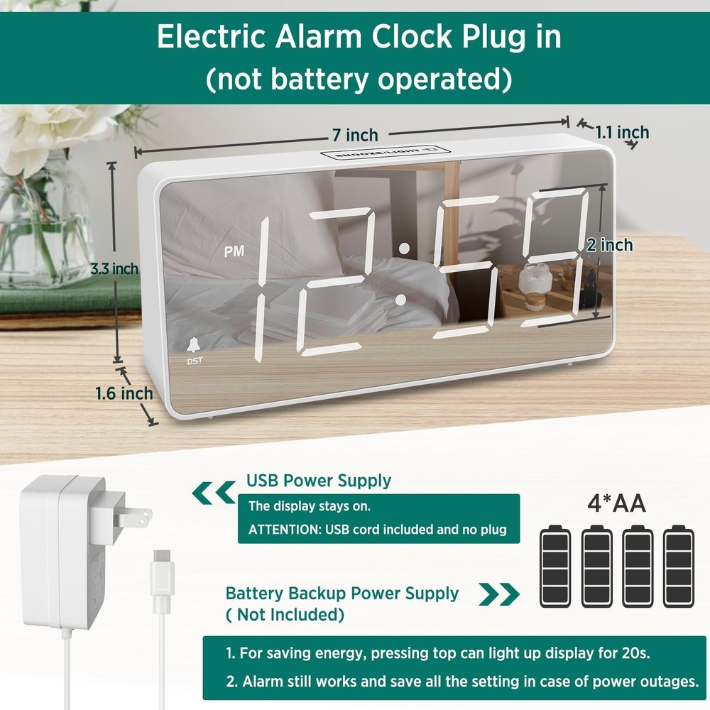 Peakeep Digital Clock, Alarm Clock Battery Backup Powered for Bedrooms – M