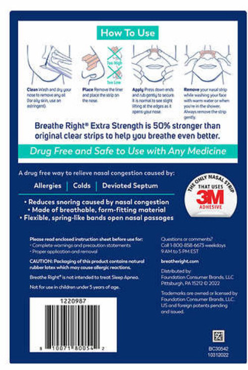 Breathe Right Extra Strength Nasal Strips - 72 Strips - Clear