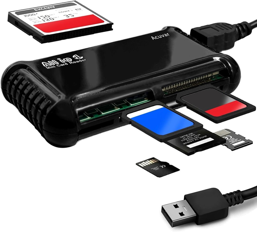 26-In-1 Mini USB 2.0 High-Speed Black Memory Card Reader for CF XD SD MS SDHC