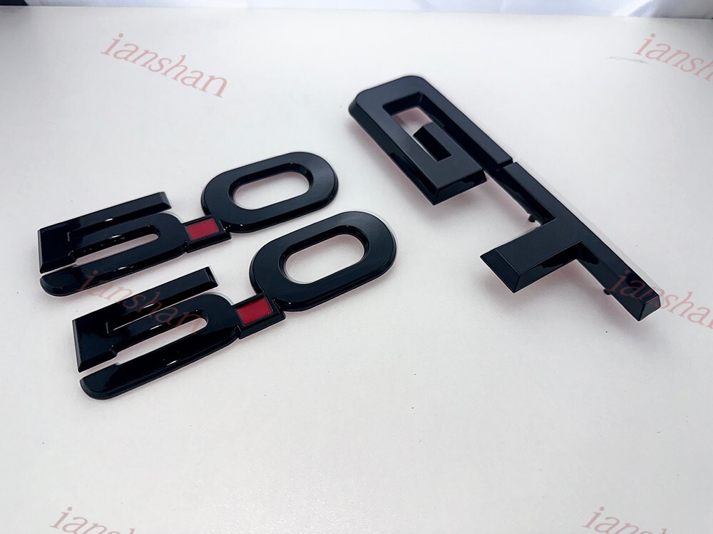 3X Set Side 5.0 Rear DeckLid GT Emblems Badges 3D Replacement Gloss Black Red