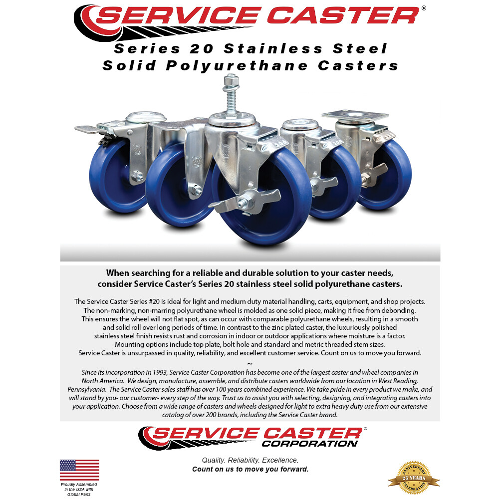 3.5 Inch SS Solid Polyurethane Wheel Swivel Top Plate Caster Service Caster
