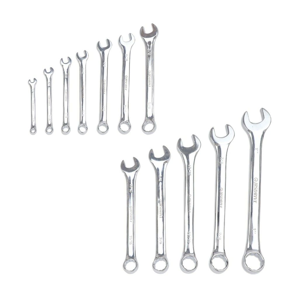 JRSDRIVE Combination wrench Set 15 Pcs SAE Full Polished Chrome Plated | E-2004