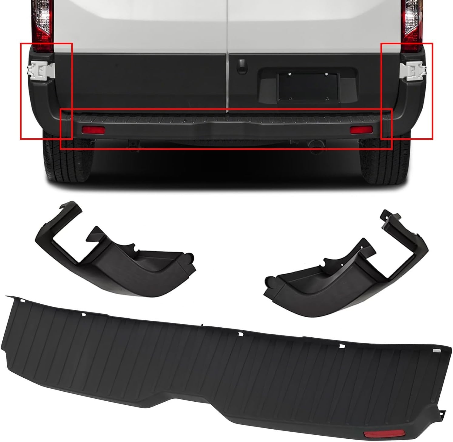 Rear Bumper Cover & Side End Cap Cover Compatible with 2015-2024 Ford Transit Pa