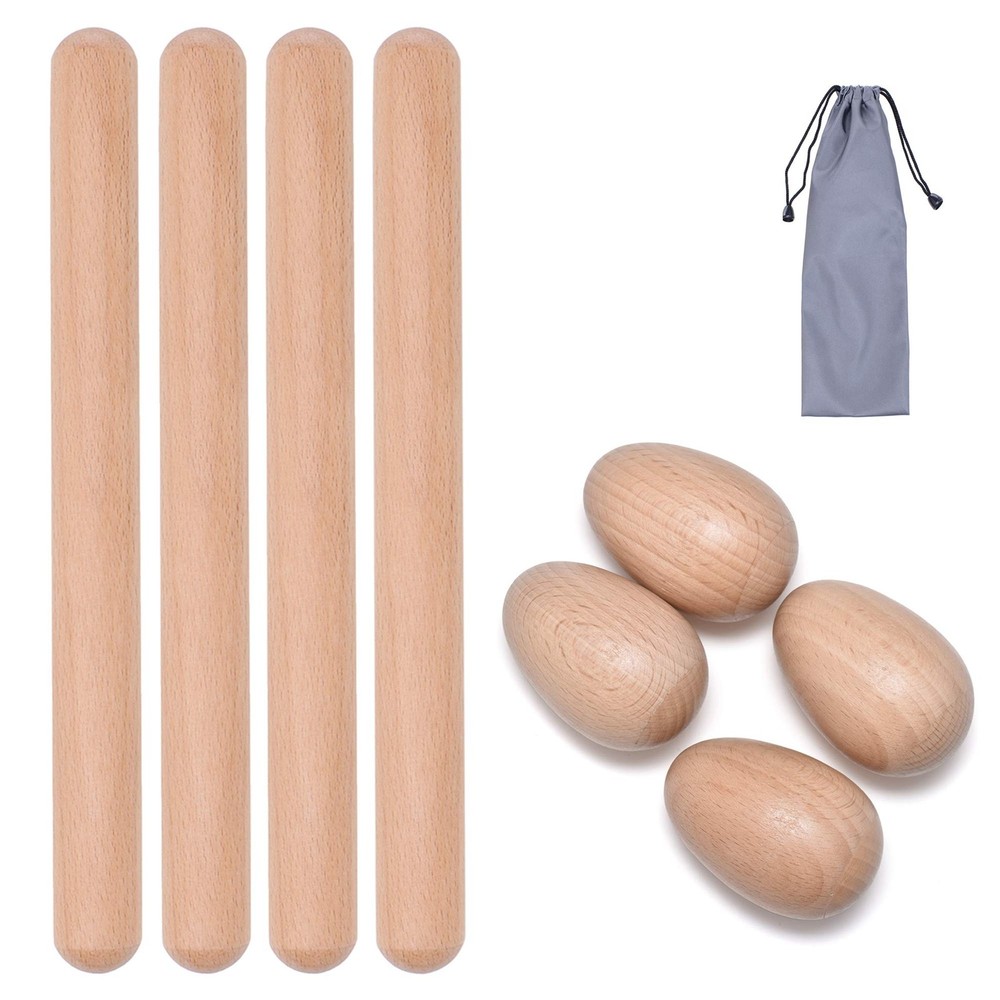 8 Pcs Musical Percussion Instrument Set, includes 4 Pcs 8 Inch Rhythm Sticks ...