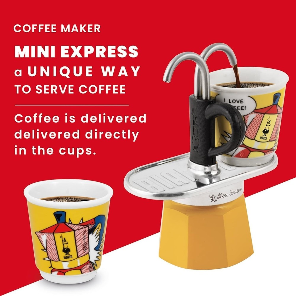 Mini Express Lichtenstein Coffee Maker Set + 2 Shot Glasses