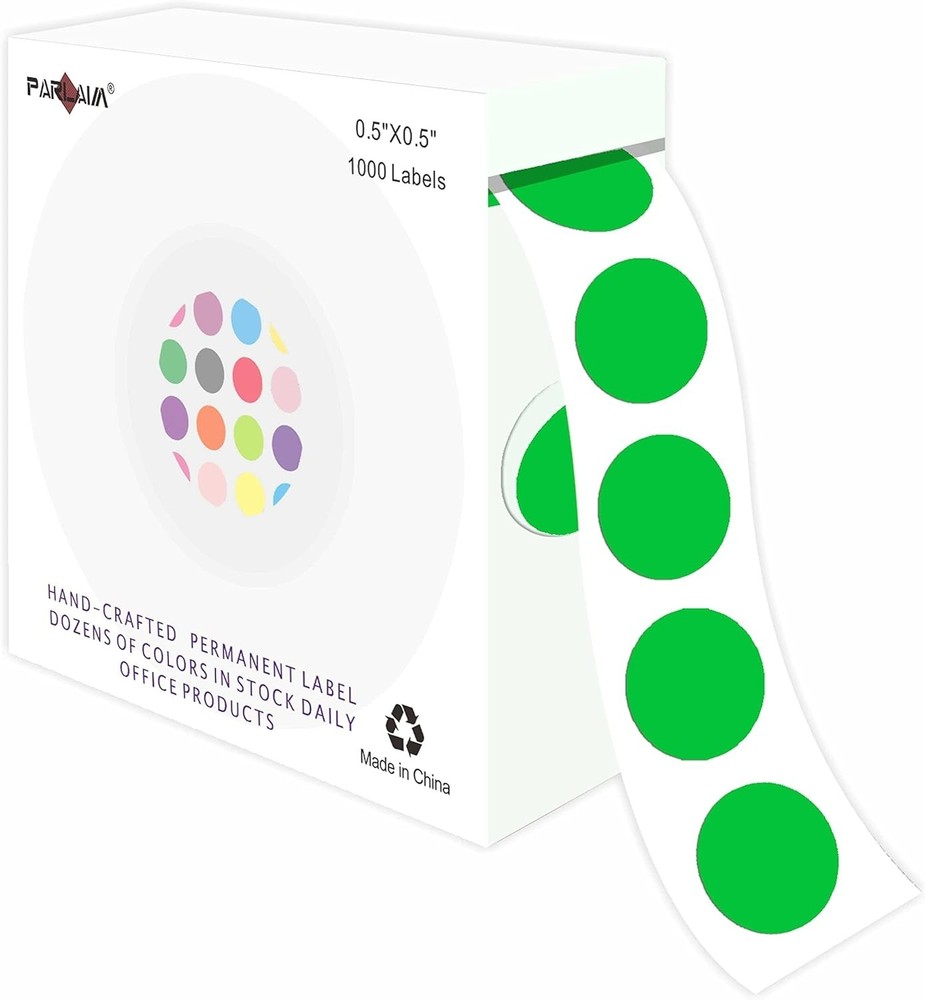 1/2 Inch Round Permanent Adhesive Color-Code Dot 1 Roll-1000 Pack Green