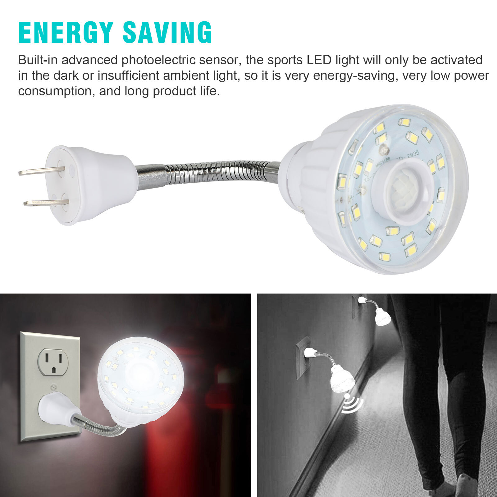 LED Motion-Activated Sensor Night Light AC Outlet Plug-In Indoor Wall Stair Lamp