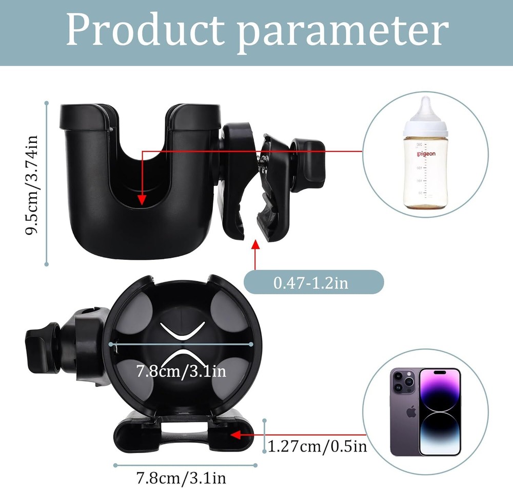 Universal Stroller Cup Holder, Adjustable Drink Holder with Phone Holder