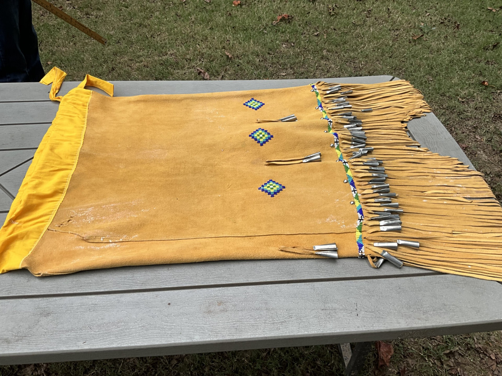 Vintage? Native American Apache Beaded Leather Dress With Tin Cones # 2