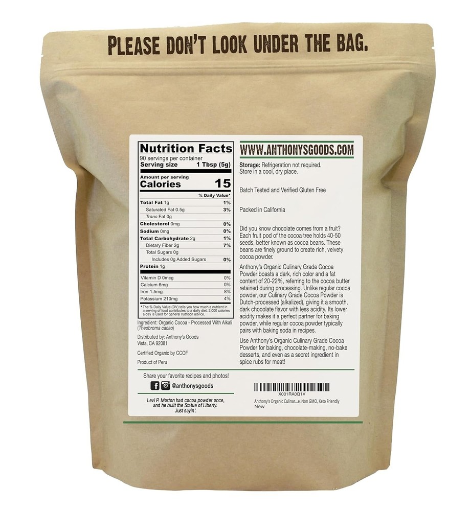 USDA Organic Culinary Grade Cocoa Powder, 1 lb - Versatile Baking Essential