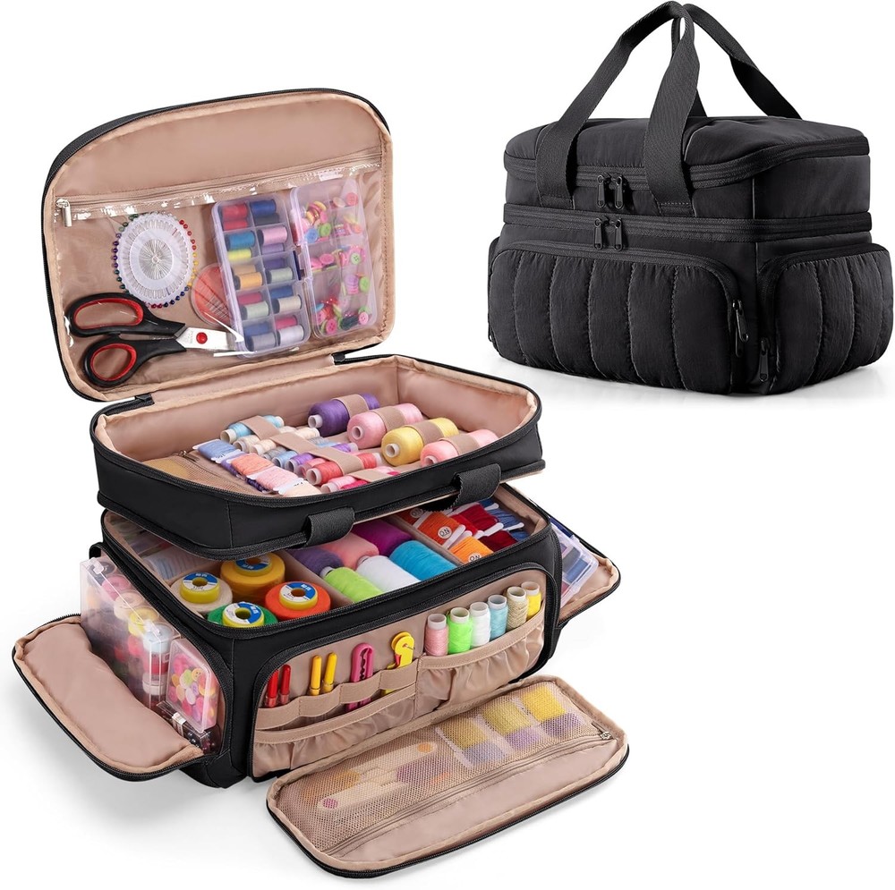 Capacity with Multiple Pockets and Detachable Dividers, Storage Box for Threads,
