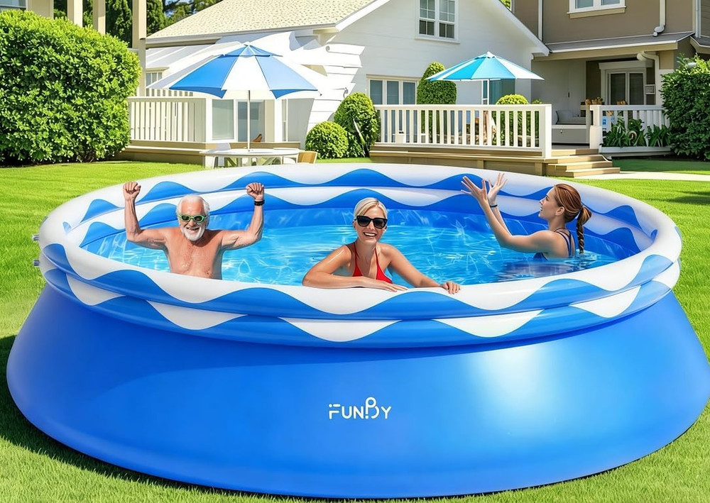 Inflatable 8ft Double Ring Pool for Adults - 500 Gal Capacity Fun!