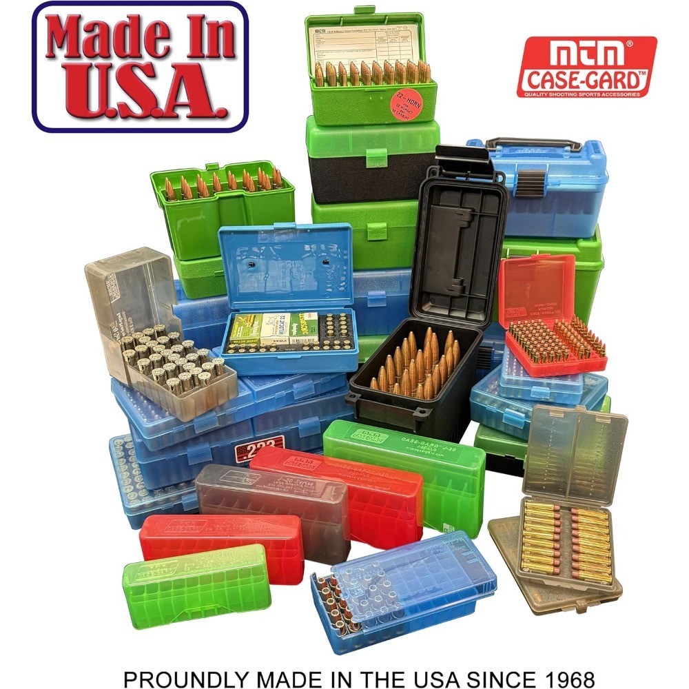 Medium Handgun Ammo Box for 50 Rounds, Clear Red Plastic Case with Secure Lid