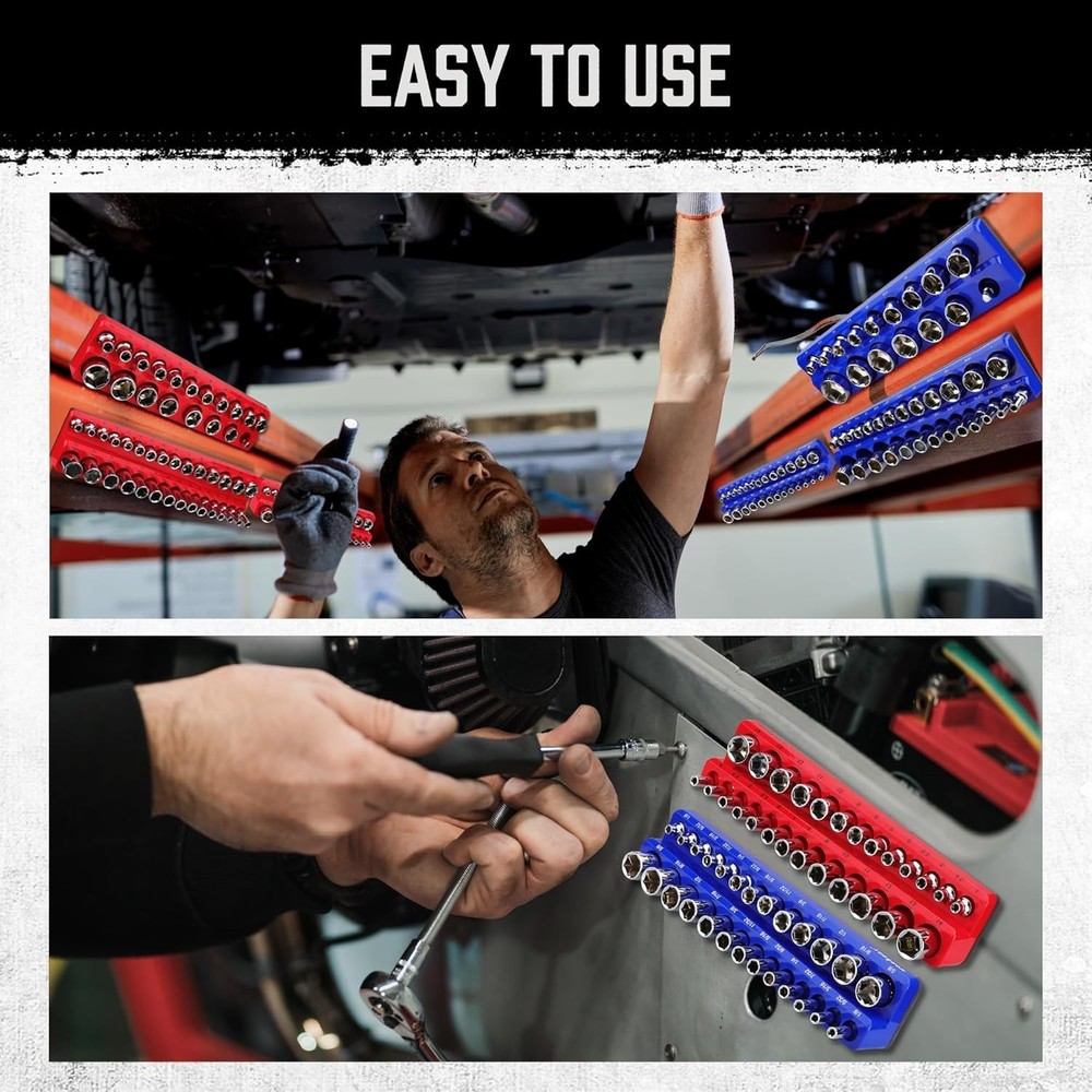 Compact Magnetic Socket Organizer for Tool Drawer with Rubber Surface Protection