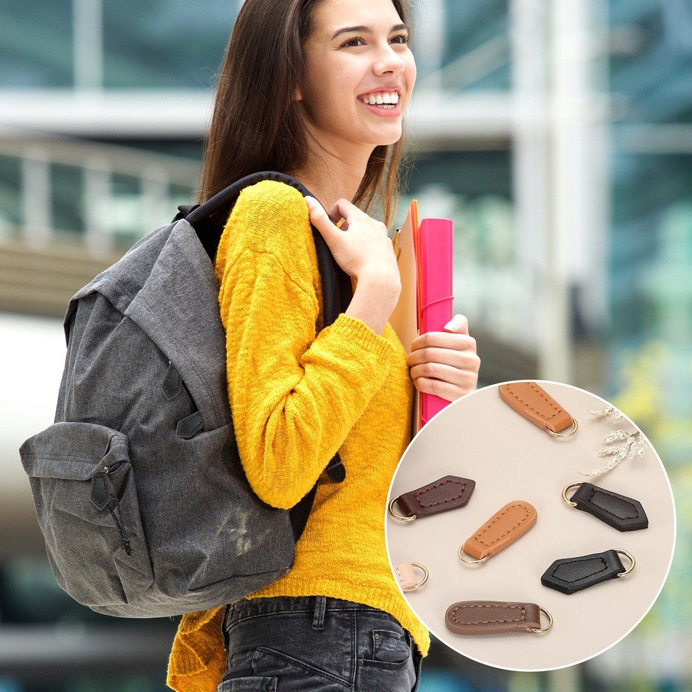 2Pcs Leather Zipper Pull, 1.5 Inch Leaf Shape Leather Zip Puller(Black)