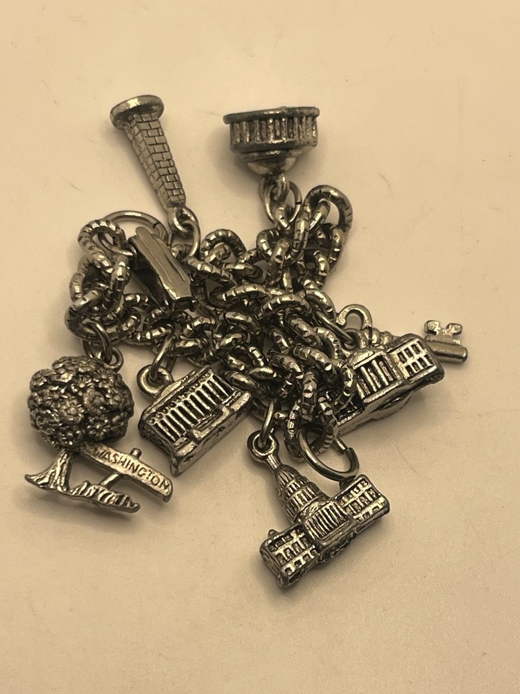 Washington DC silver tone monuments cherry blossom tree key charm bracelet