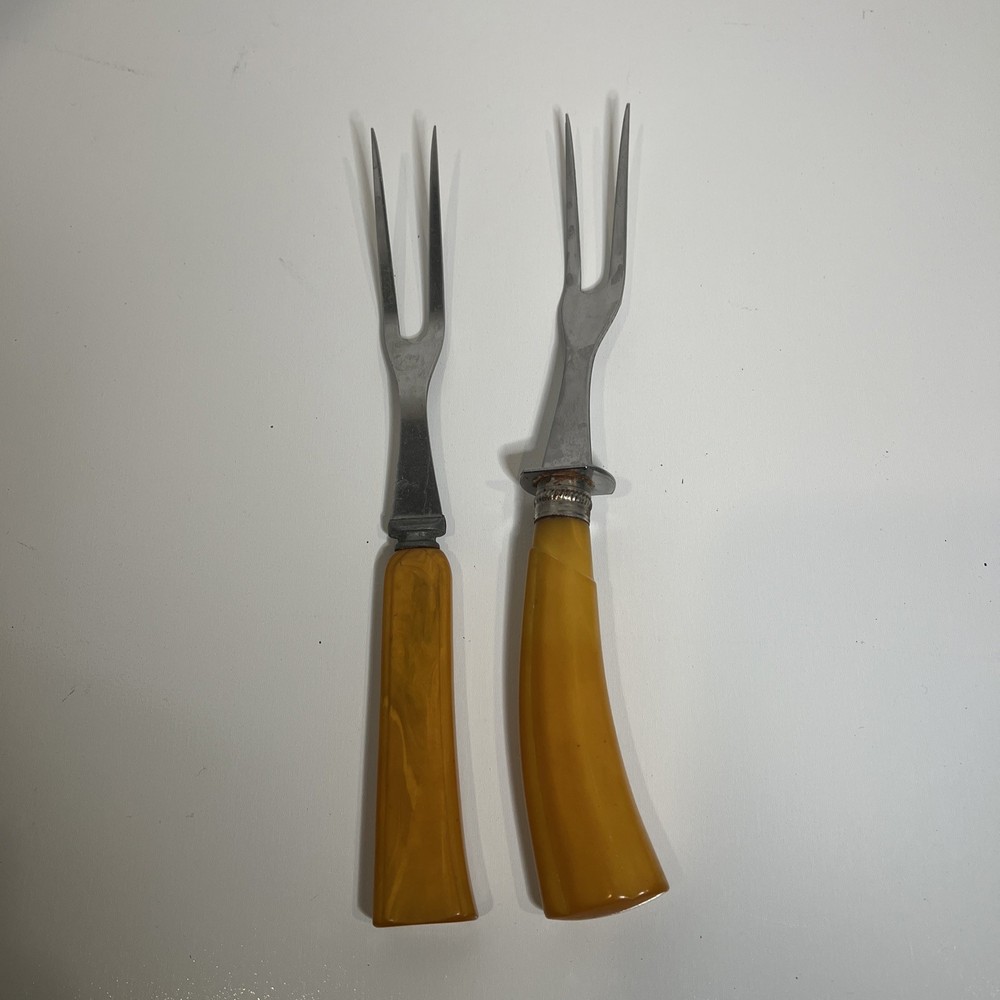 Vintage Bakelite Serving Forks Lot 2 Butterscotch
