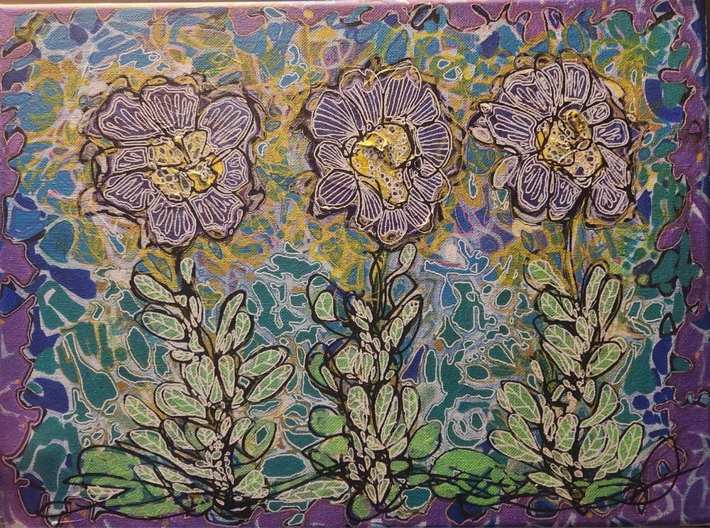 Three Flowers- Original Abstract Acrylic Painting On Stretched Canvas