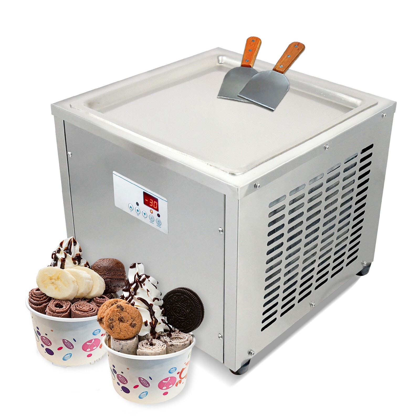 Kolice Desktop Frozen Yogurt Roll Ice Cream Machine Single Square Pan 18''x18''
