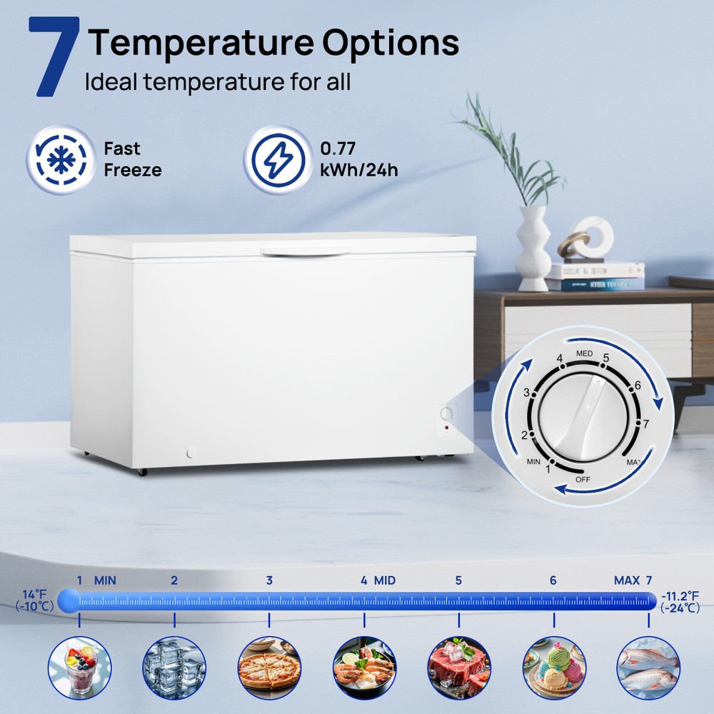 Chest Freezer 14 Cu.Ft Compact Freezer 4 Universal Wheels Compressor