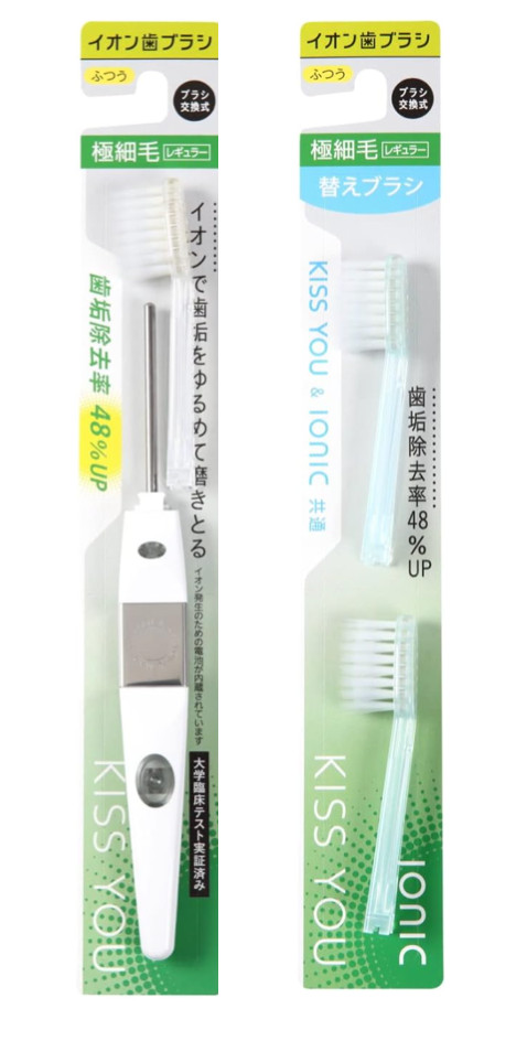 KISS YOU  regular size medium  ionic toothbrush + 2 replacement Clear Japan