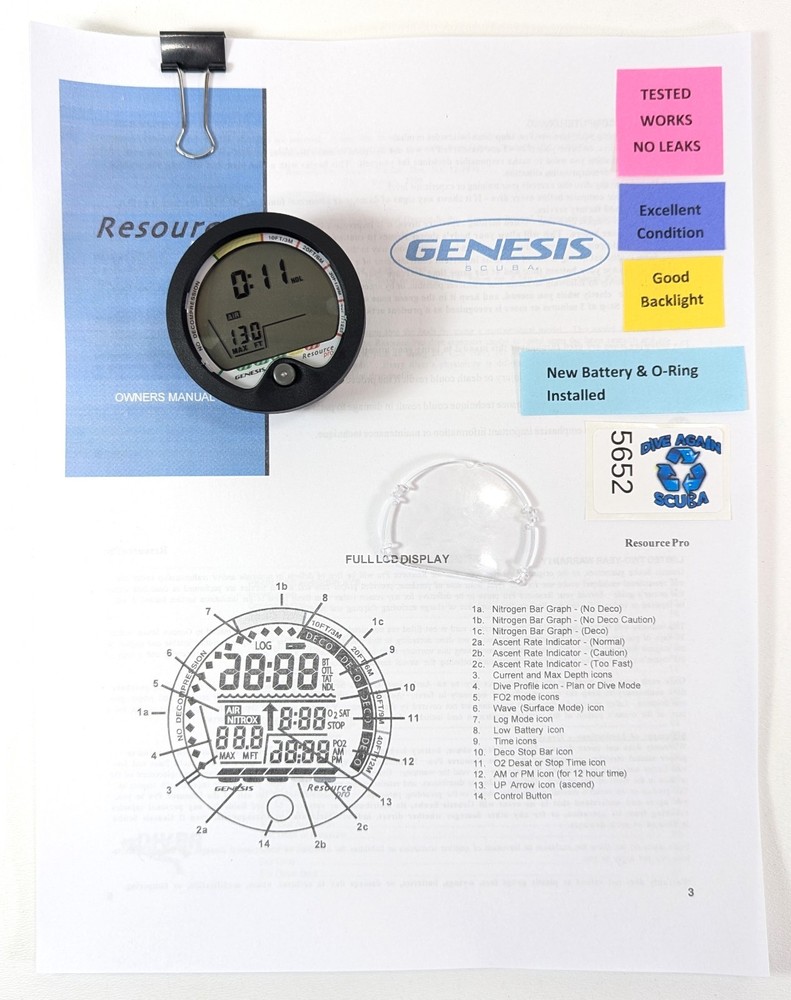 Genesis Resource Pro Puck Scuba Dive Diving Computer Module Air & Nitrox #5652