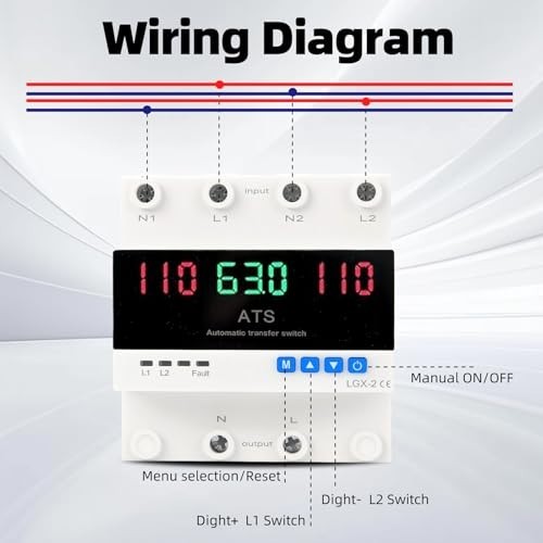 Dual Power Automatic Transfer Switch 63A 2P 110V Adjustable Generator ATS LED Di