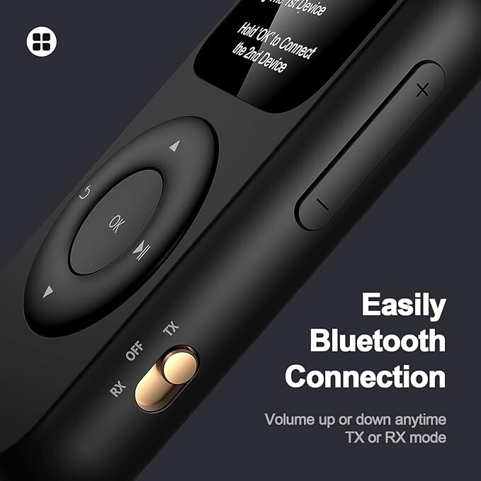 Black Portable, Long battery, Dual Pairing, LED Screen, Bluetooth 5.3 Adapter