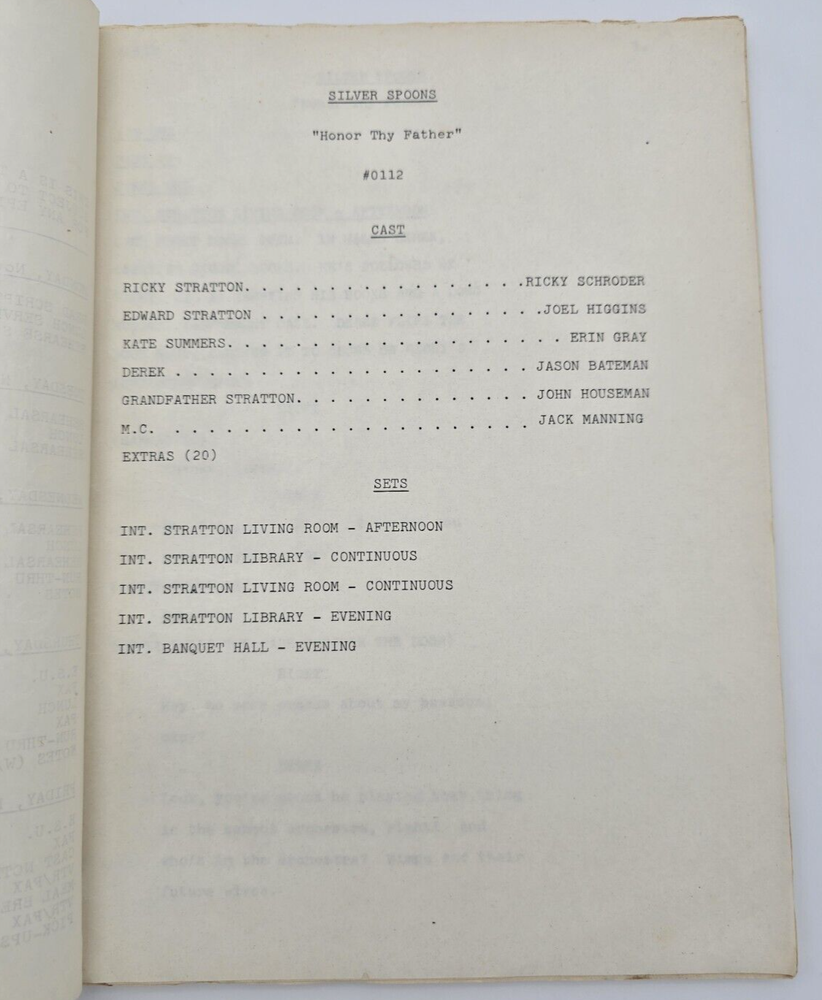 SILVER SPOONS / 1982 TV Series Script, Ricky Schroder "Honor Thy Father"
