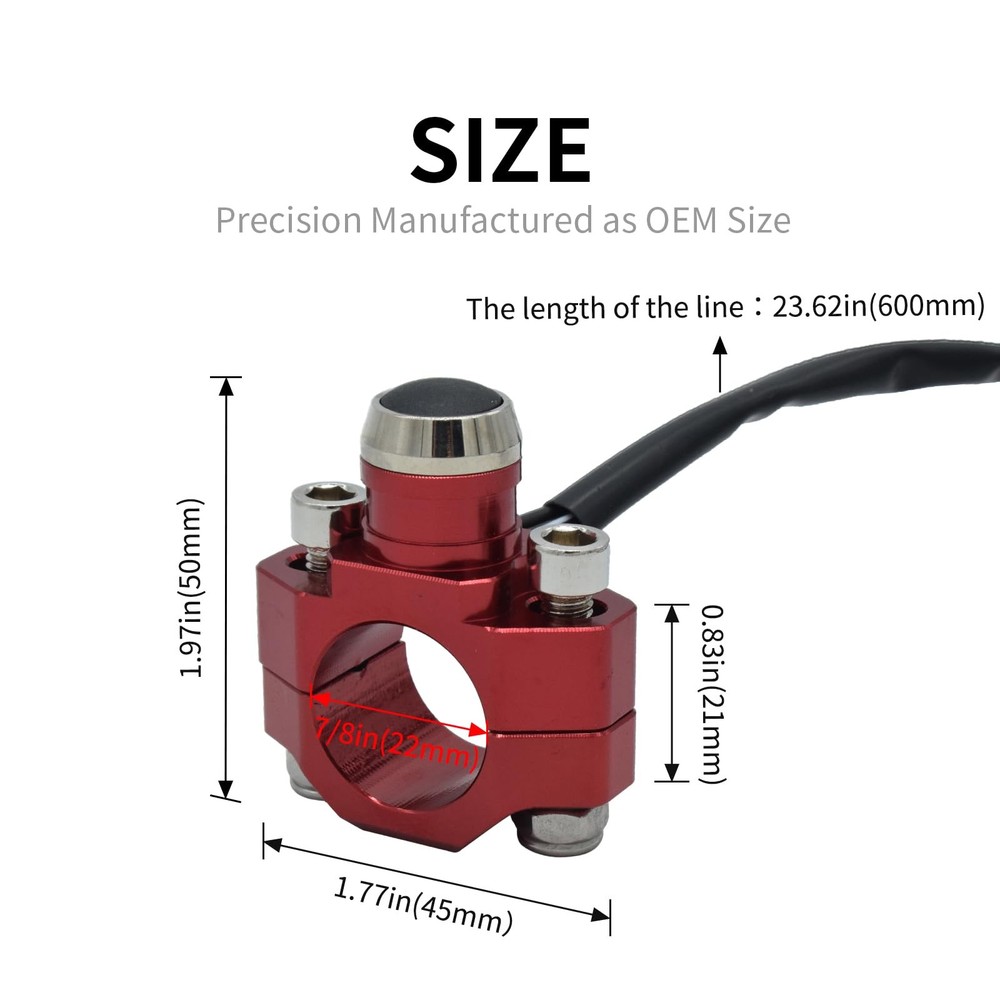 CNC Aluminum Motorcycle Handlebar Control Horn Start Switch Button Red 7/8"