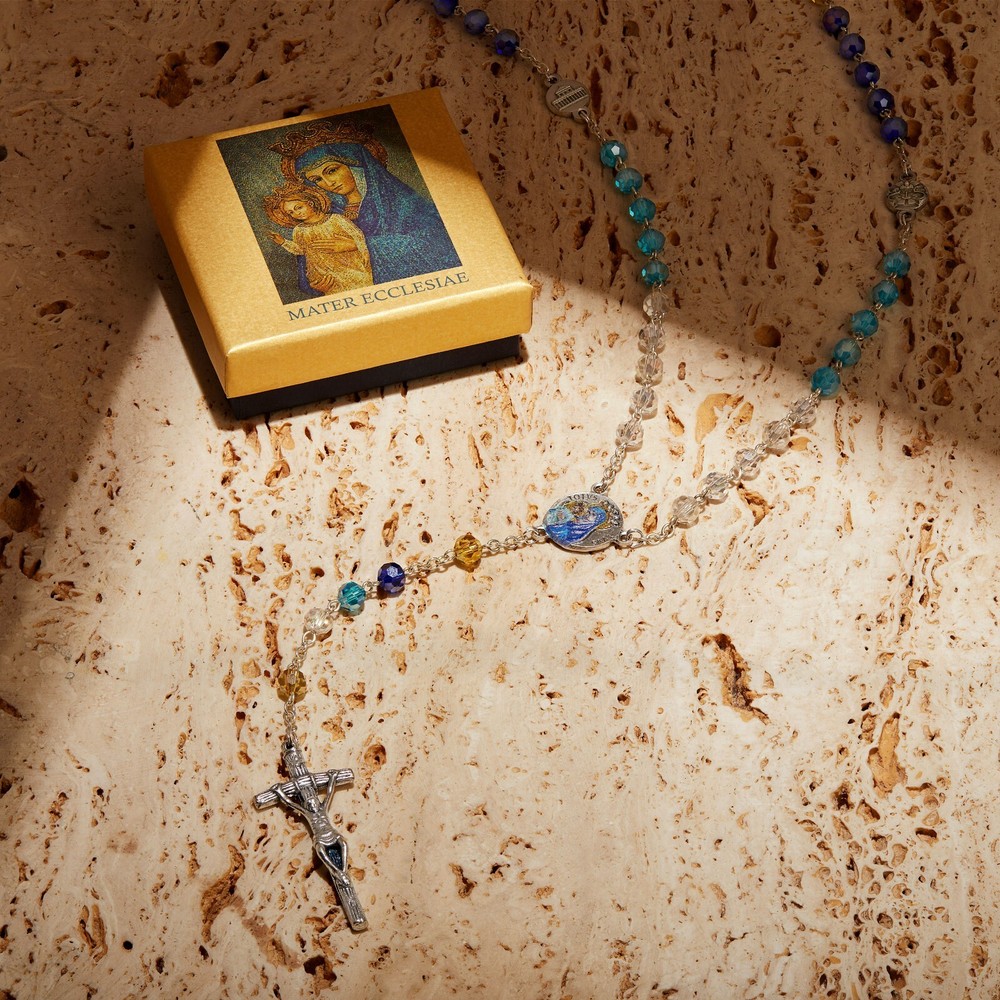 Mater Ecclesiae Virgin Rosary Crystal Beads Catholic Prayer Blessed from Italy