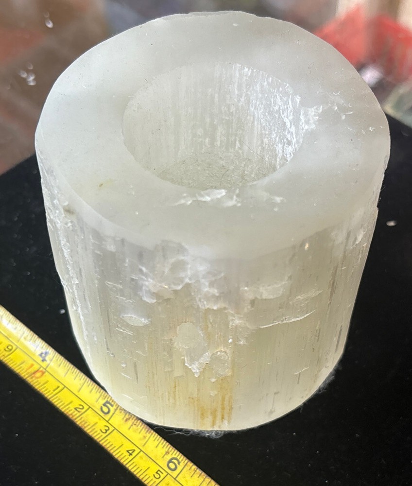 Selenite votive candle holder cylinder shape