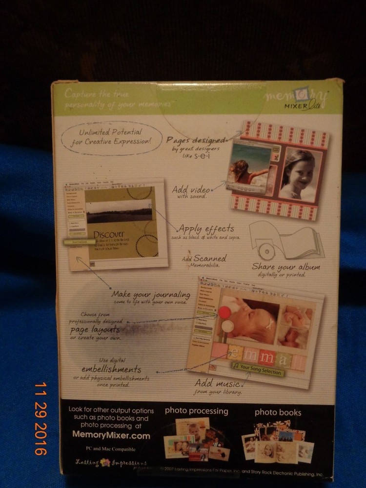 Memory Mixer Lite Digital Scrapbooking Software Mac/PC 2000/ XP/Vista NEW