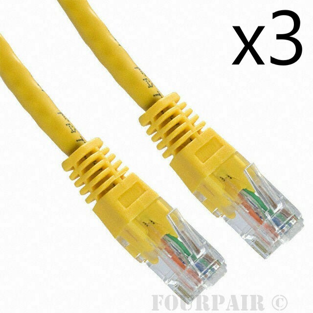 3 Pack Lot - 15ft CAT5e Ethernet Network LAN Router Patch Cable Cord Wire Yellow