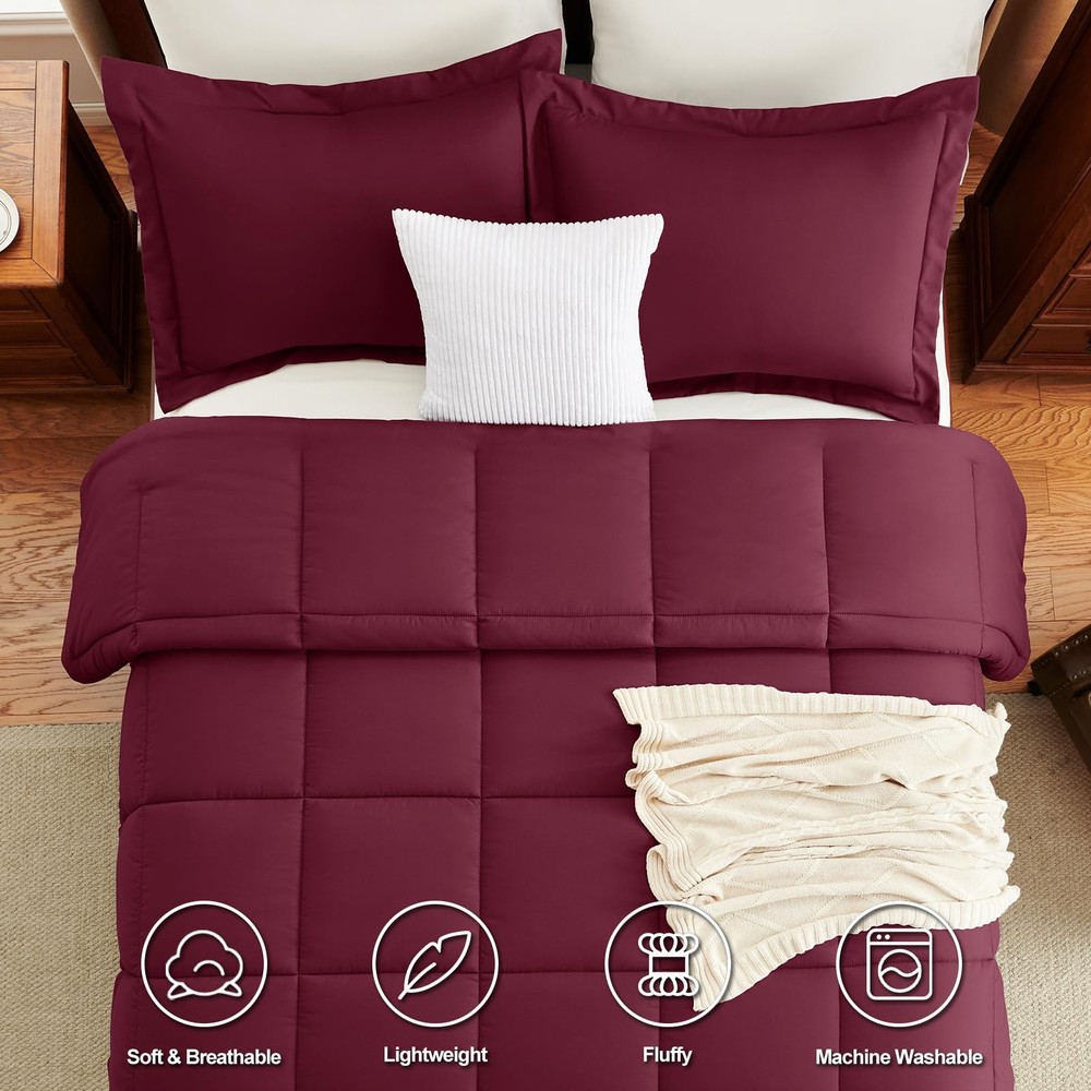 CozyLux Full Size Comforter Sets - Burgundy Full,