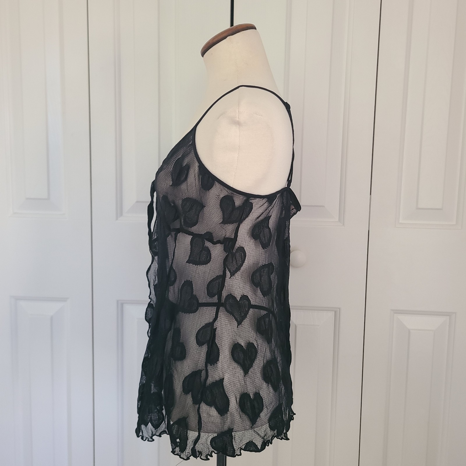Y2K Victoria's Secret Sheer Mesh Babydoll Top Set S Hearts Flyaway Split Front