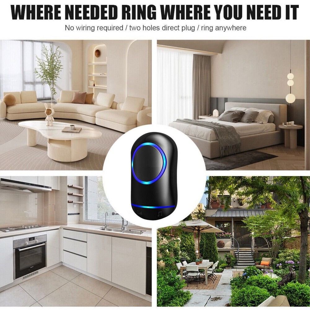 1000ft Wireless Doorbell Chime Kit Waterproof Plugin Receiver Adjustable Volume